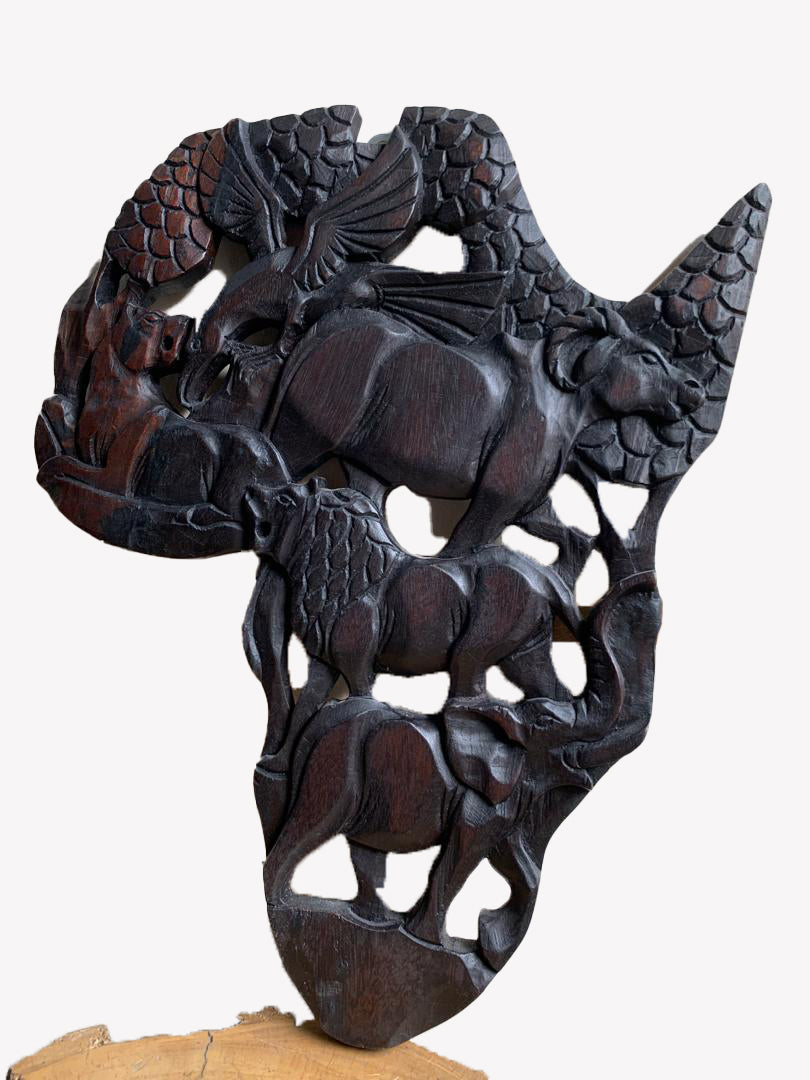Safari Spirit Panel: African Map with Wooden Animals