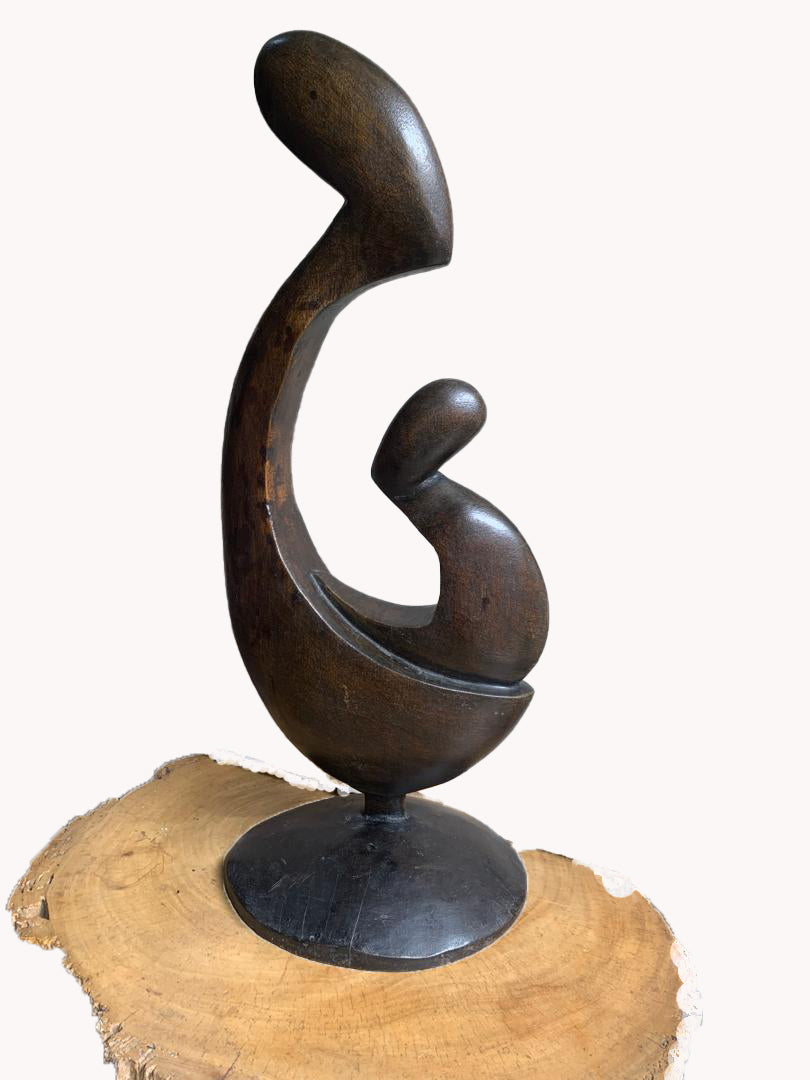 An abstract wooden carved mother and child. [ Eternal Bond]. Big size